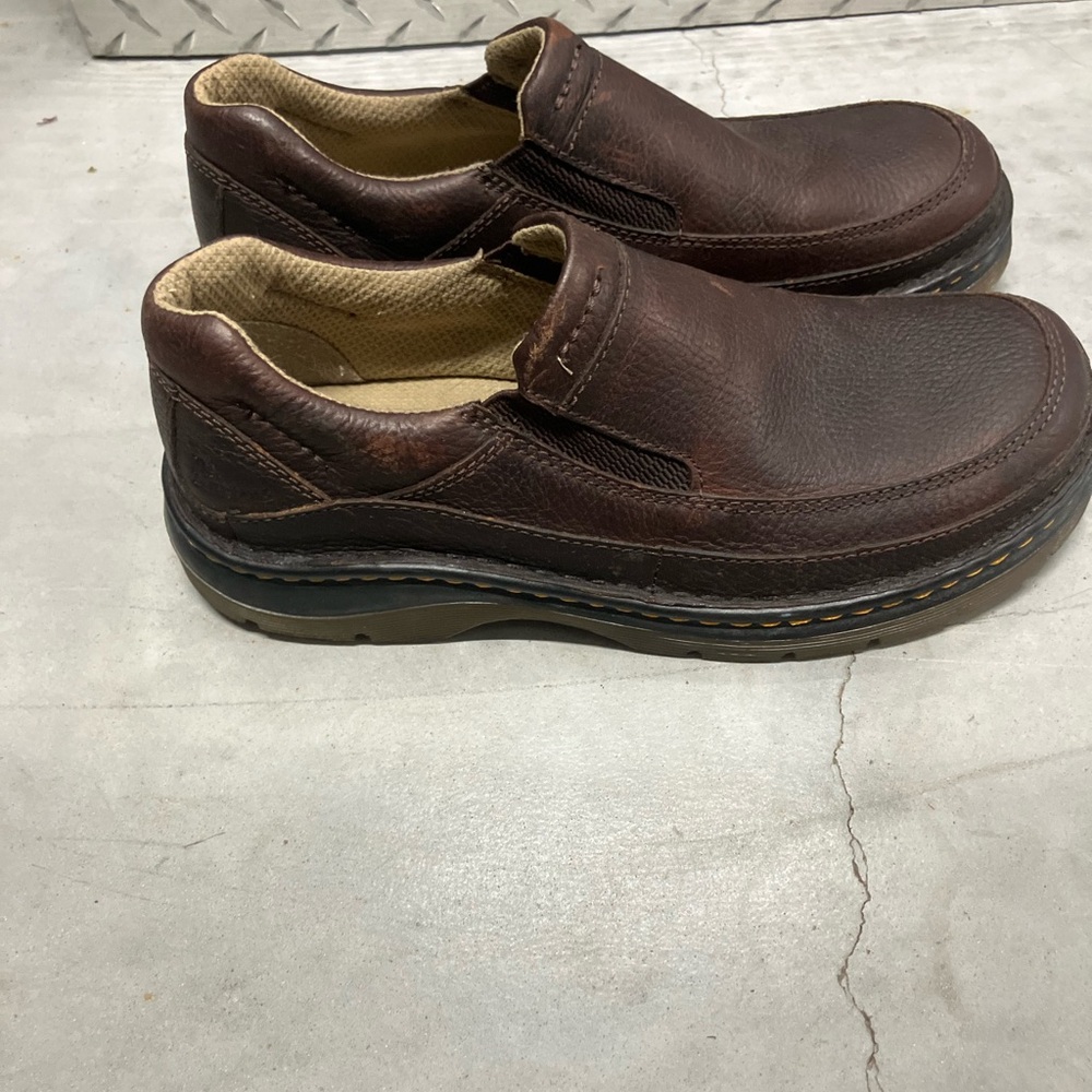 DR. MARTENS ORSON MEN'S BROWN PEBBLED LEATHER SLIP ON SHOES 9 M